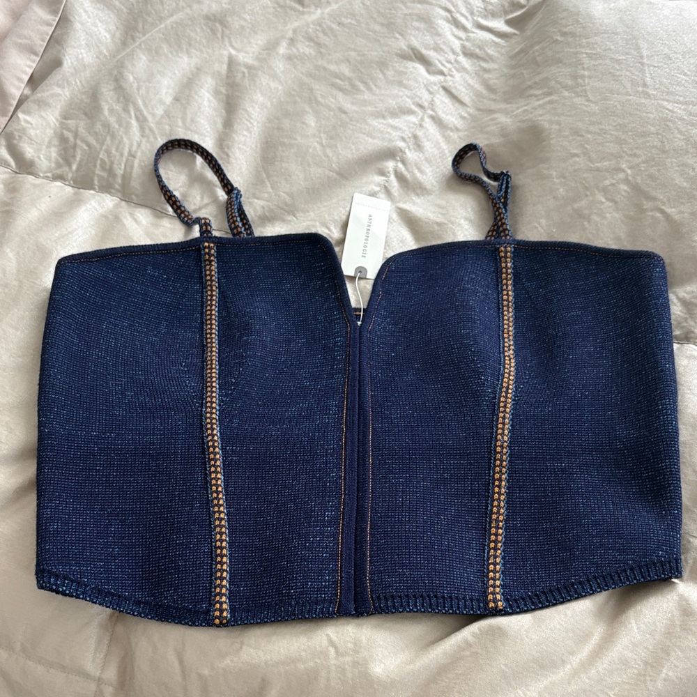 Pilcro Denim Dark Blue Top with Orange Stitching, brand new